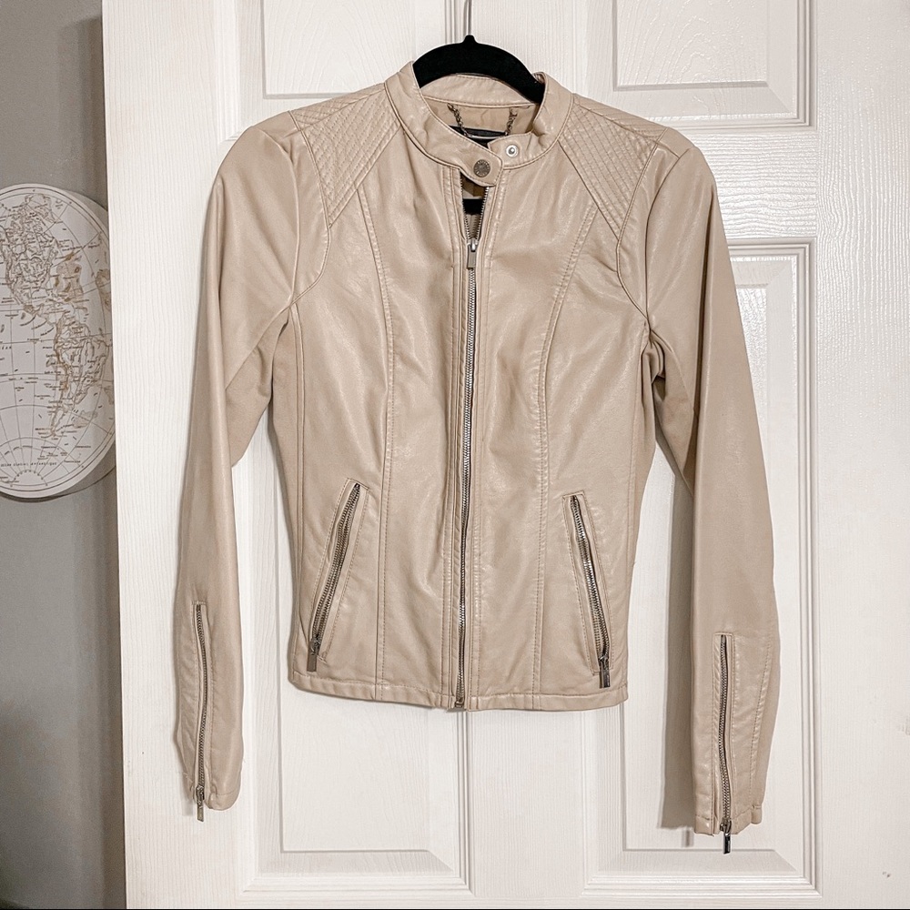 Express Faux Vegan Taupe/Tan Leather Jacket XS